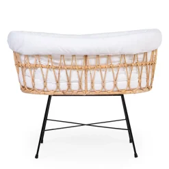Berceau en rotin pieds en métal + housse blanc cassé