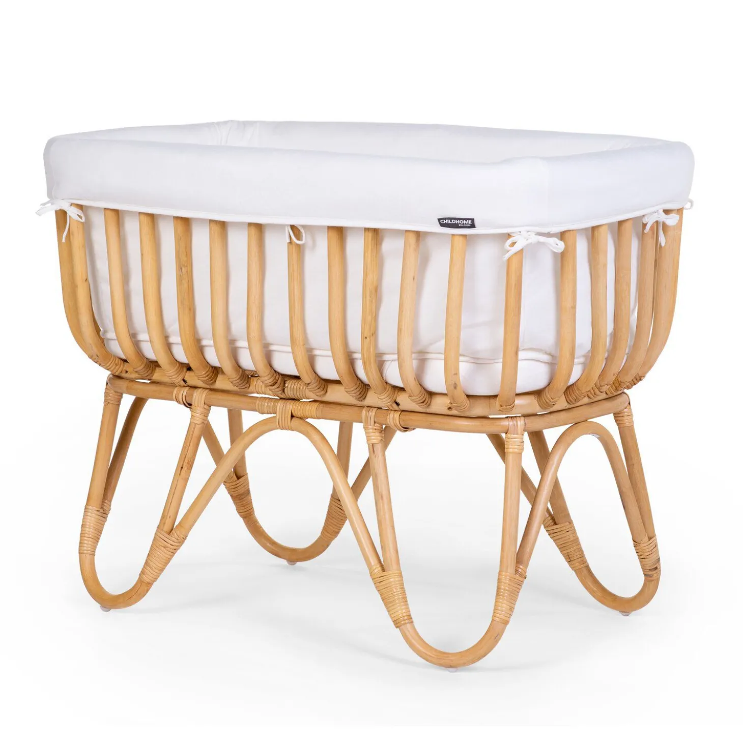 Berceau en rotin rectangulaire + couvercle blanc cassé