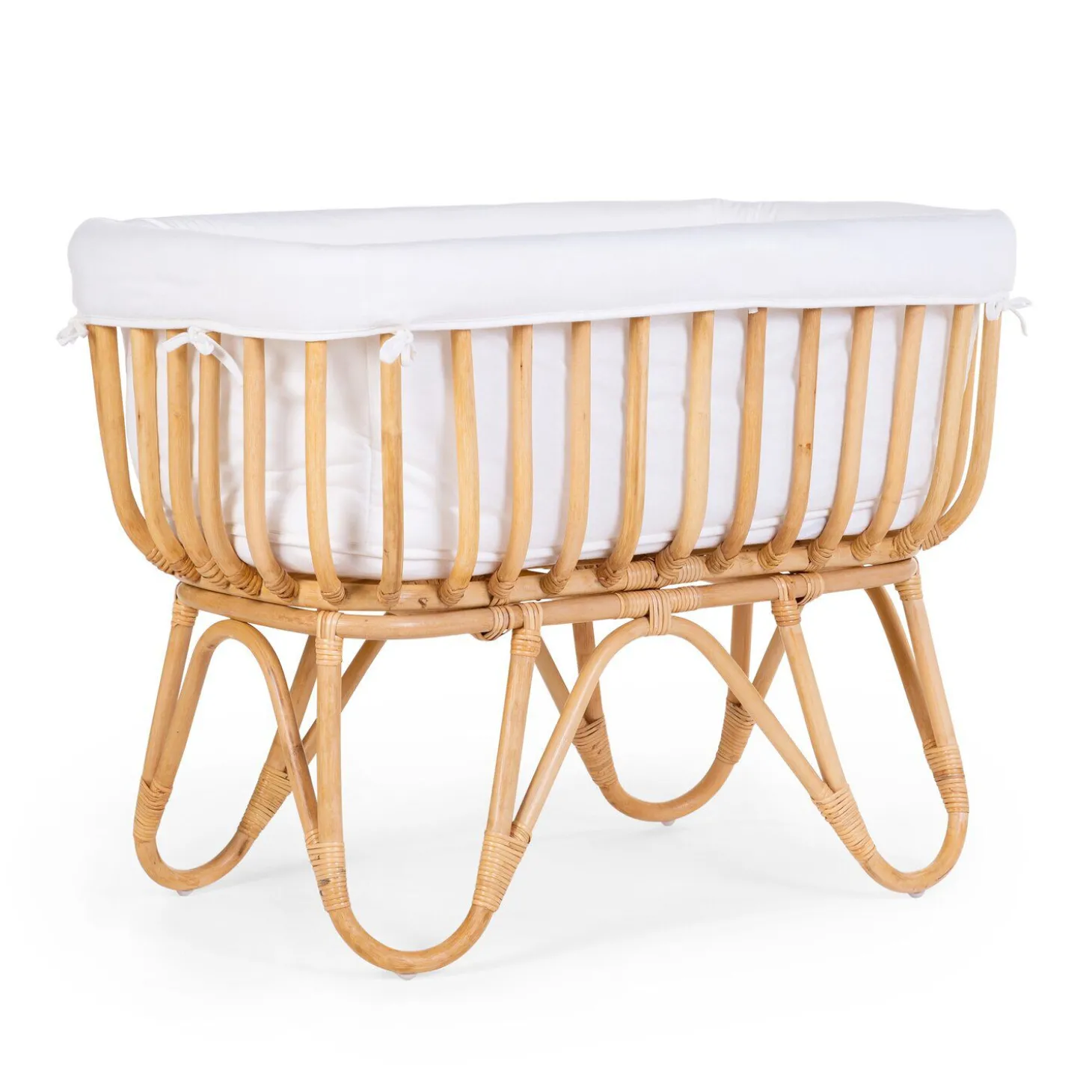 Berceau en rotin rectangulaire + couvercle blanc cassé