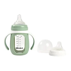 Biberon d'apprentissage en verre 2 en 1 - 210ml Vert sauge