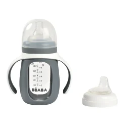 Biberon d'apprentissage en verre 2 en 1 - 210ml Gris minéral
