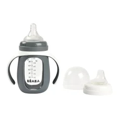 Biberon d'apprentissage en verre 2 en 1 - 210ml Gris minéral