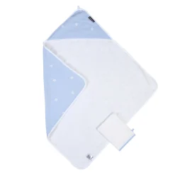 Cape De Bain + Gant - 80x80 Cm - Mousseline Fleur - Bleue