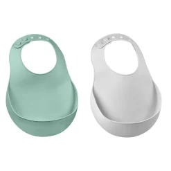 Lot de 2 bavoirs silicone Gris clair/Vert sauge