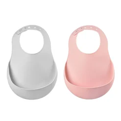 Lot de 2 bavoirs silicone Gris clair/Vieux rose