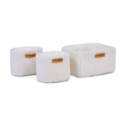 Set Of 3 Hanging Storage Baskets - 21x14x10 Cm + 14x10x10 Cm -Teddy Off white